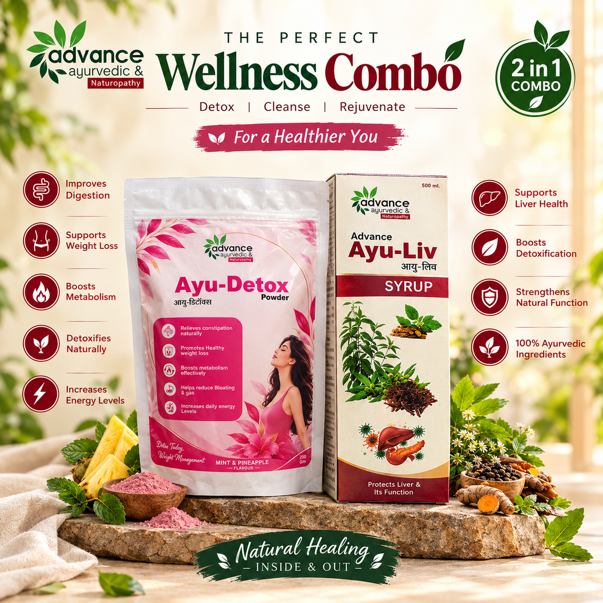 Advance Ayurvedic Detox & Liver Wellness Combo – Ayu-Detox Powder + Ayu-Liv Syrup